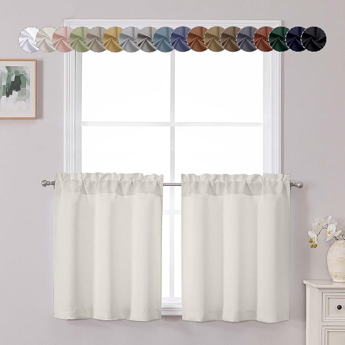 Chyhomenyc Natural Short Blackout Curtains 24 Inch Length, Small Kitchen by Chyhomenyc