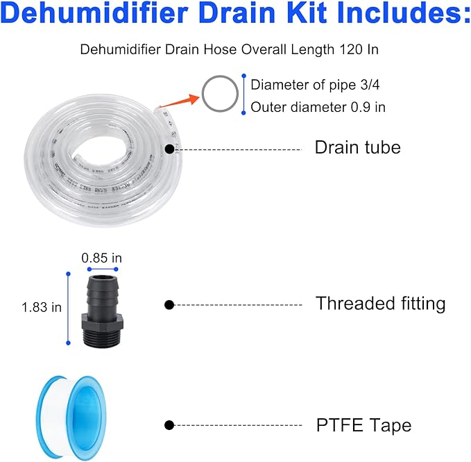 5692 Dehumidifier Drain Hose 3/4 Clear Vinyl Tubing 10 Feet & Dehumidifier - Image 3