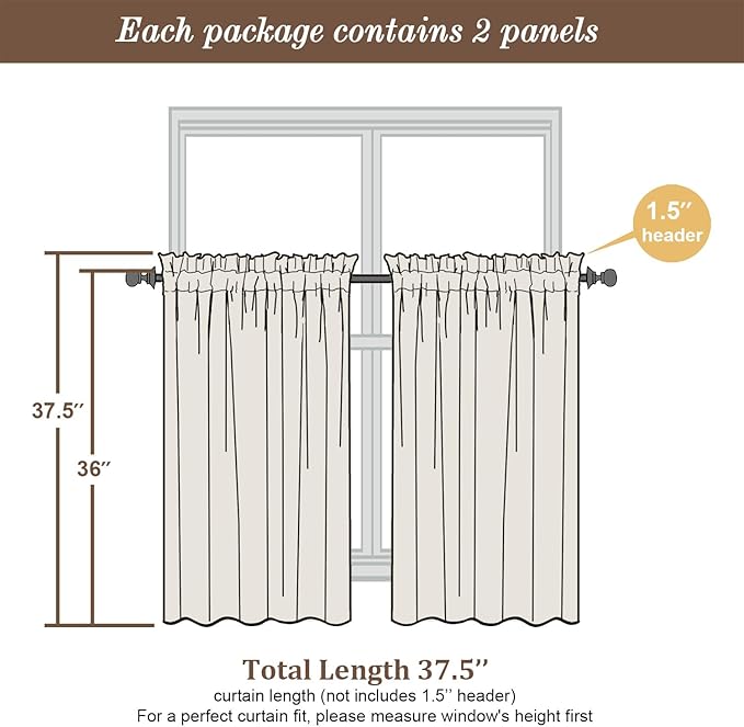 Chyhomenyc Roman Kitchen Curtains 36 Inch Length, Linen Blend Textured Small - Image 5
