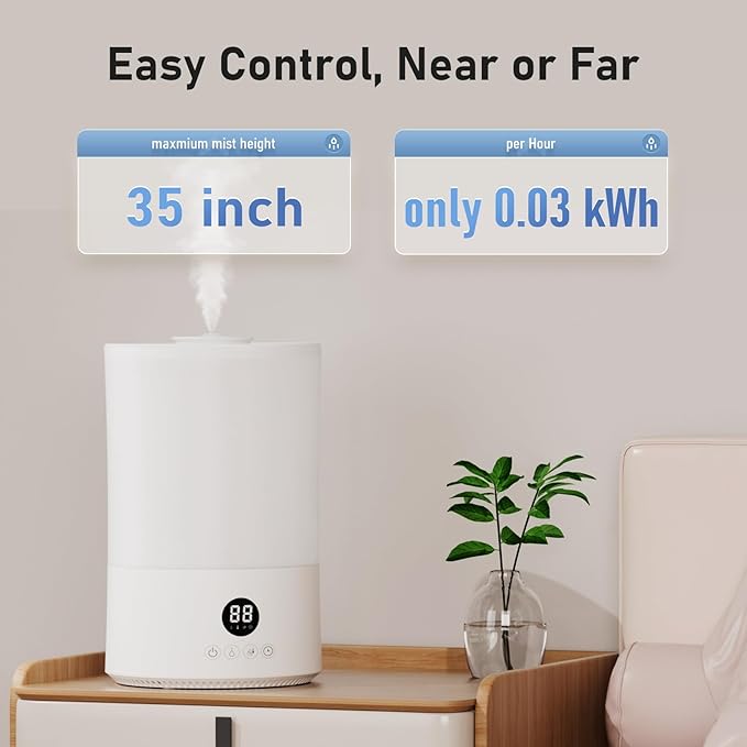 Humidifiers for Bedroom, 1Gal Top Fill Humidifier for Large Room, 250ml/h Cool - Image 2