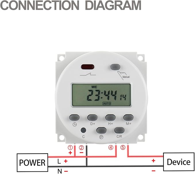 Baomain Time Switch Relay, Digital LCD Programmable Timer, 12V DC/AC Input - Image 5