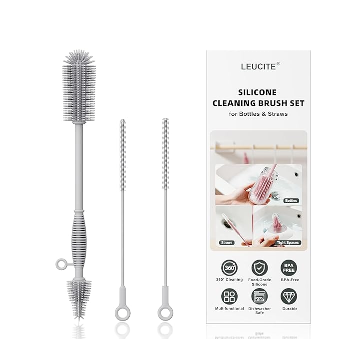 Silicone Cleaning Brush Kit, Water Bottle and Straw Cleaner Brush Set by Leucite