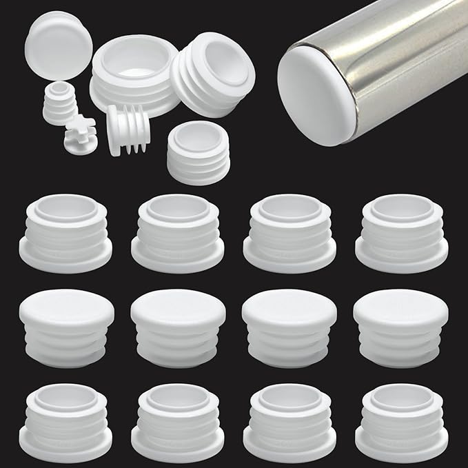 1-1/8" Plastic Hole Plugs White -Round Chair Leg Caps, Flush Mount Pipe Plugs by EASYEAH