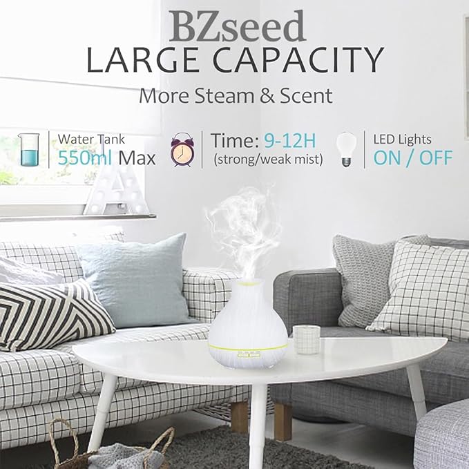 BZseed Aromatherapy Essential Oil Diffuser 550ml 12 Hours White Wood Grain - Image 2