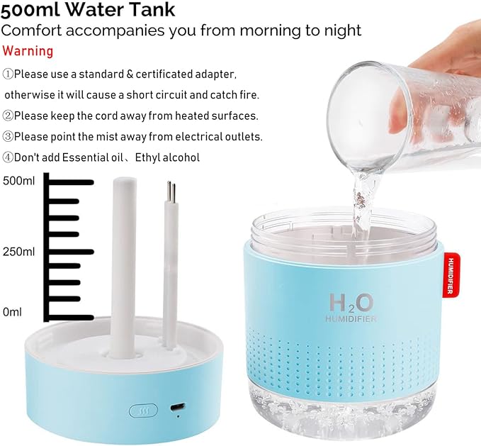 Portable Mini Cool Mist Humidifier, 500ml USB Personal Desktop Humidifier - Image 5