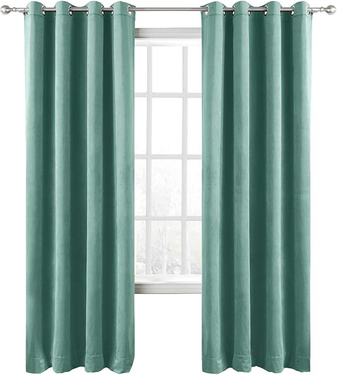 ChadMade Blackout Lined Premium Velvet Curtain Teal 72Wx96L Inch, Eyelet Grommet by ChadMade