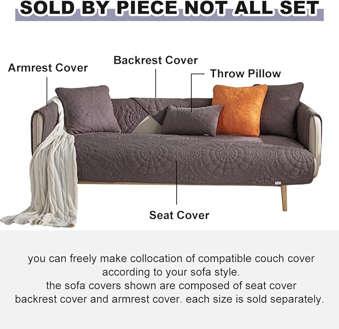 vctops Boho Circle Embroidery Couch Sofa Cover Solid Color Cotton Quilted - Image 6