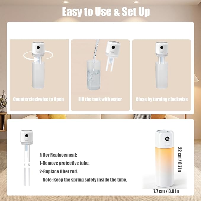 Portable Mini Humidifier, 500ml Rechargeable Dual Mist, Auto Timer & Dry-Burn - Image 8