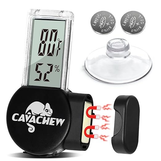 Magnetic Reptile Thermometer and Humidity Gauge, Digital Tank Thermometer by CAVACHEWReptileSupplies
