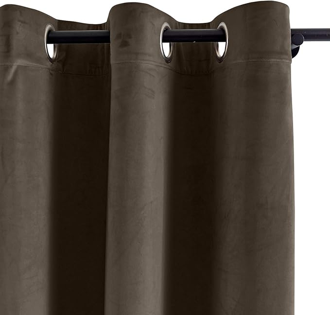 ChadMade Extra Wide Blackout Lined Premium Velvet Curtain Brown 120Wx102L Inch - Image 2