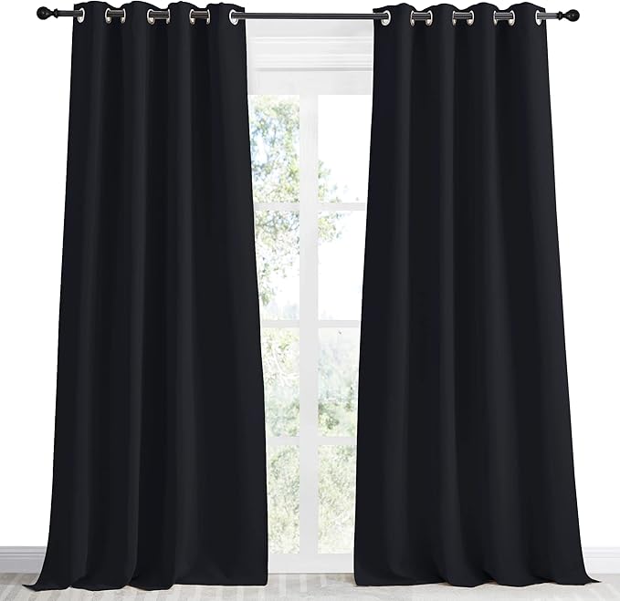 NICETOWN Black Blackout Long Curtain 96 inch Length, W55 x L96 Inch, 8 Grommets - Image 2