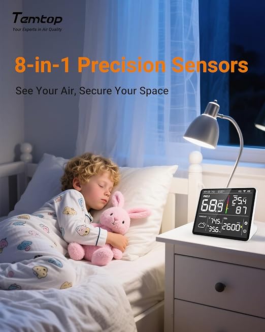 Temtop Air Quality Monitor Indoor PM2.5 CO2 Detector, 8-in-1 Smart Air Quality - Image 5