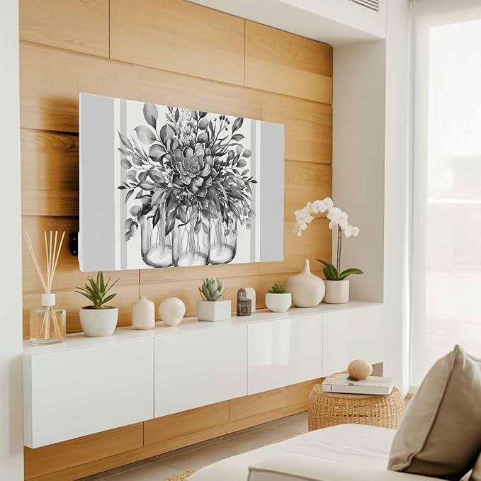 Retro Flower Vase Retro Plant Indoor TV Cover, Elastic TV Screen Protector Grey - Image 2