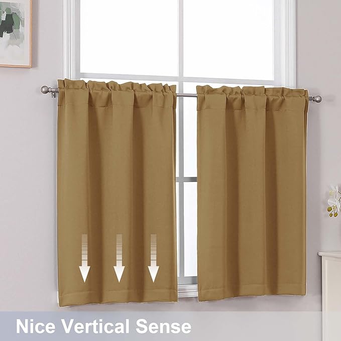 Chyhomenyc Gold Short Blackout Curtains 36 Inch Length, Small Kitchen Curtain - Image 6