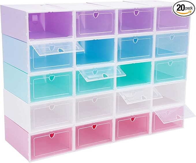 20 Pack Shoe Storage Box, Stackable Clear Plastic Shoes Organizer by XUANIIIL