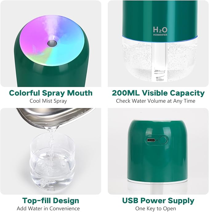 Mini Humidifiers for Bedroom, 200ml Cool Mist Humidifiers for Home Nursery - Image 5