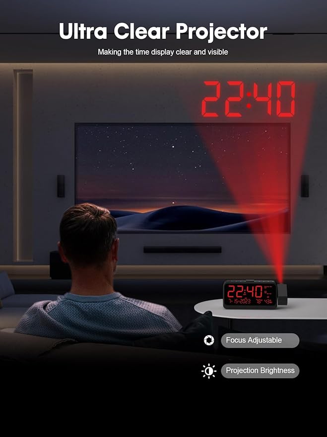 ROCAM Projection Clock for Bedroom, Digital Clock - Image 3