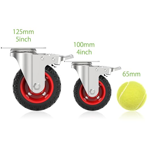 5" Swivel Caster Wheels with Safety Dual Locking and Rubber Tire Wheels - Image 6