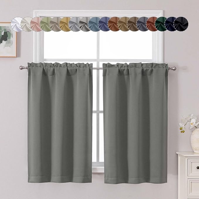Chyhomenyc Light Grey Short Blackout Curtains 45 Inch Length, Small Kitchen by Chyhomenyc