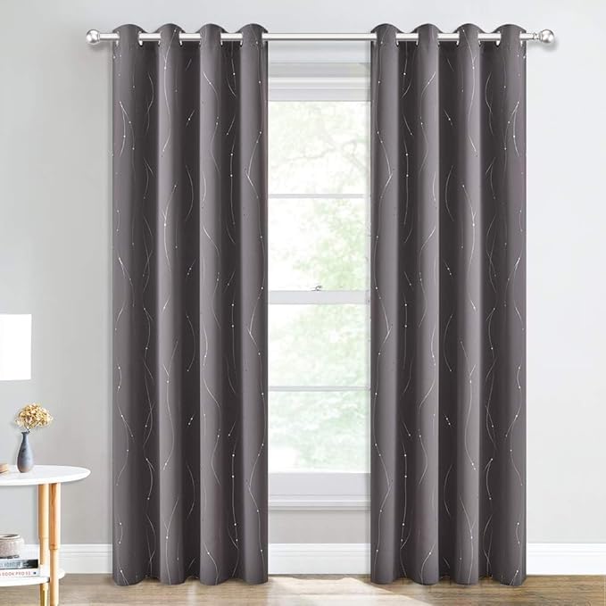 NICETOWN Blackout Curtains for Bedroom, Foil Printed Wave Lines - Image 2