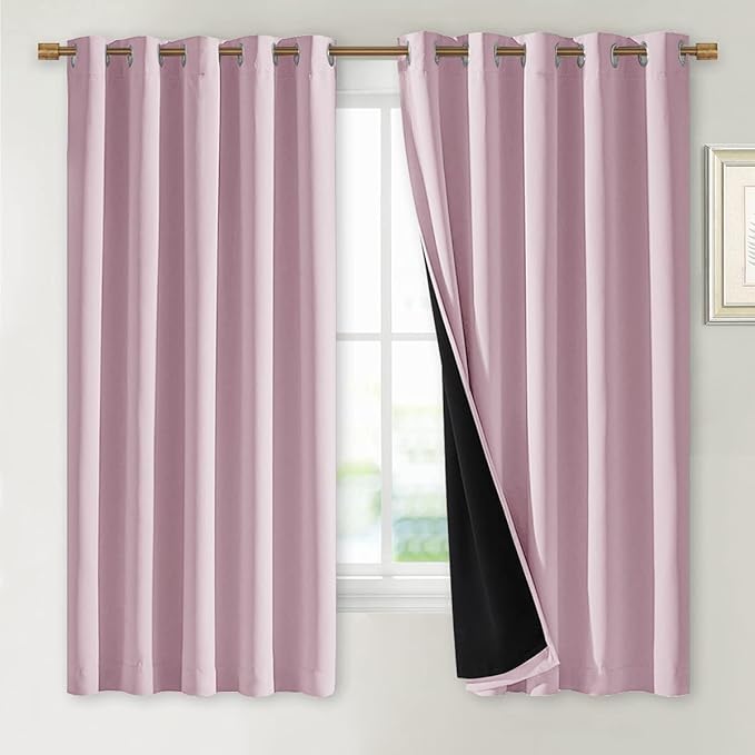 NICETOWN 100% Blackout Lined Curtains, Baby Pink, 1 Pair, 2 Thick Layers by NICETOWN