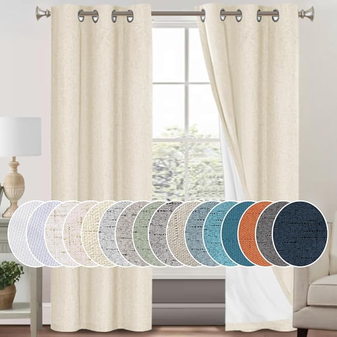 PrinceDeco Linen Blackout Curtains 84 inch Length 2 Panels Set 100% Blackout by PrinceDeco
