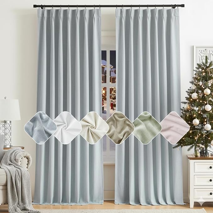Kayne Studio Blue Fog Pinch Pleated Full Blackout Curtains, Linen Blend Room - Image 9