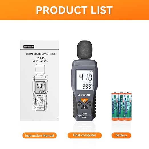 LODESTAR LD353 Decibel Meter, Digital Sound Level Meter 30 – 130 dBA dB Meter - Image 9