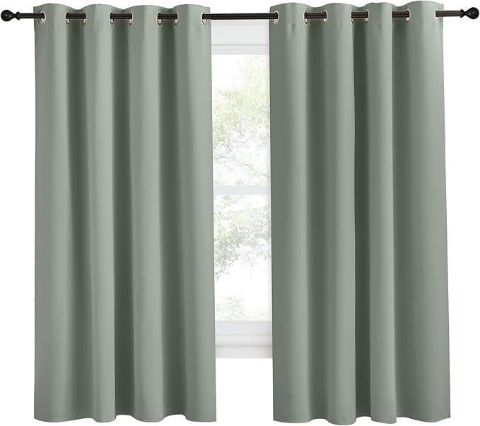 NICETOWN Blackout Greyish Green Curtain 68 inch Length - Image 2
