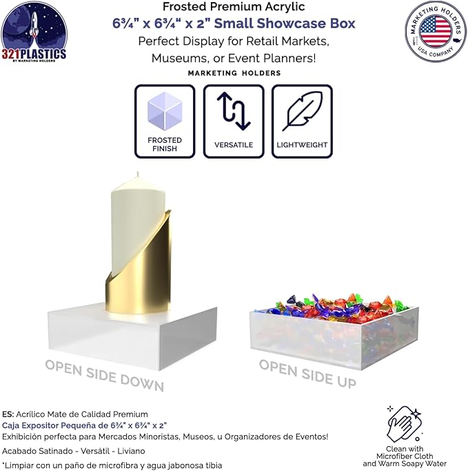 Frosted Acrylic Display Box Versatile 5 Sided Pedestal 6.75" x 6.75" x 2" - Image 3