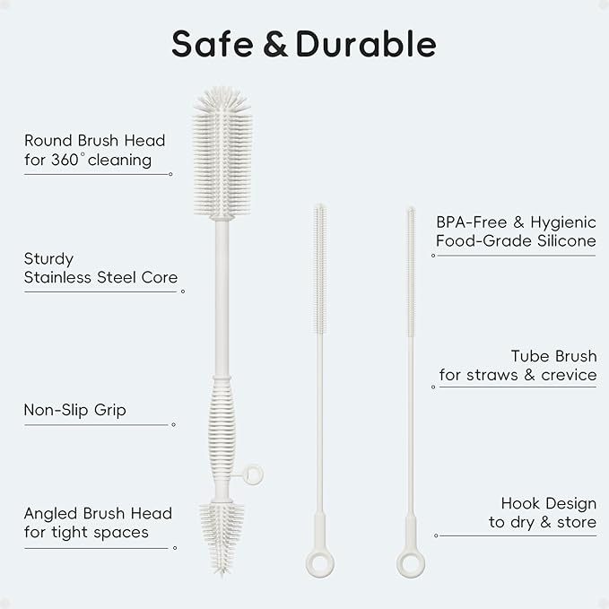 Silicone Cleaning Brush Kit, Water Bottle and Straw Cleaner Brush Set - Image 2