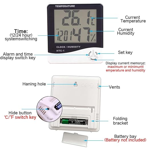 Temperature Humidity Meter, LCD Electronic Digital Outdoor/Indoor Thermometer - Image 3