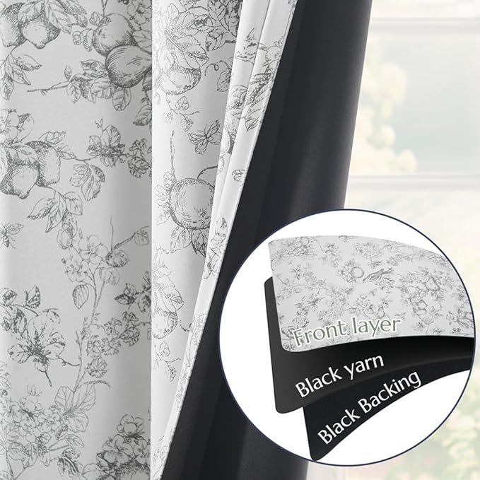 jinchan 95% Blackout Floral Curtains 90 Inch Length, Printed Flower Grey - Image 7