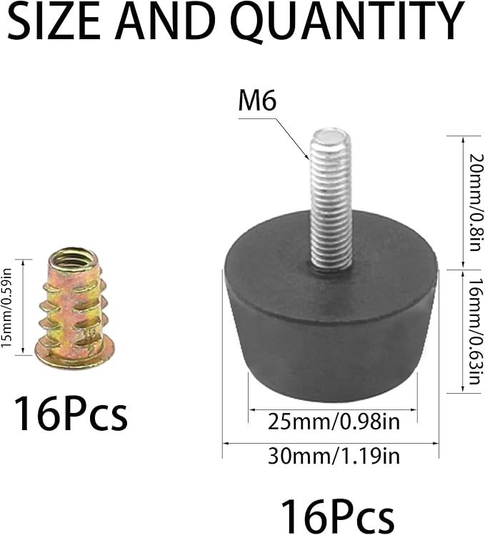 16Pcs M6x20 Medium Hard Rubber Bumper Feet - Image 2