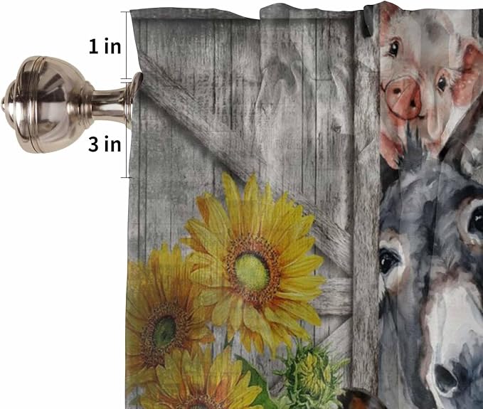 Farmhouse Kitchen Curtains 54 Inches length, Vintage Sunflowers Animals Printed - Image 6