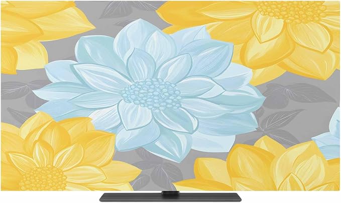 Blue Yellow Floral Abstract Style Indoor TV Cover, Elastic TV Screen Protector - Image 2