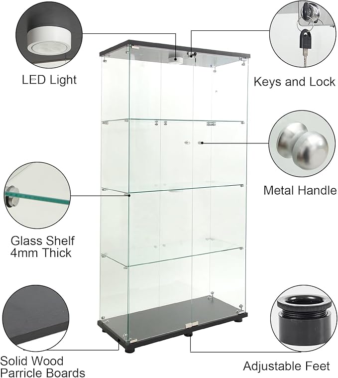 Yoluckea 4 Shelves Glass Display Cabinet - Image 7
