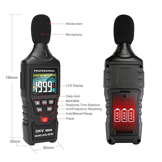 OXV Decibel Meter/Sound Pressure Level SPL Reader, Handheld Digital Measure - Image 2