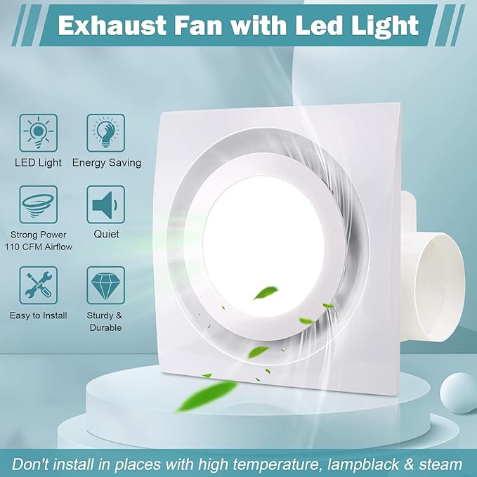 FEITON Bathroom Fan with Light Exhaust Fan Ceiling Mount Vent Fan Light Combo - Image 2