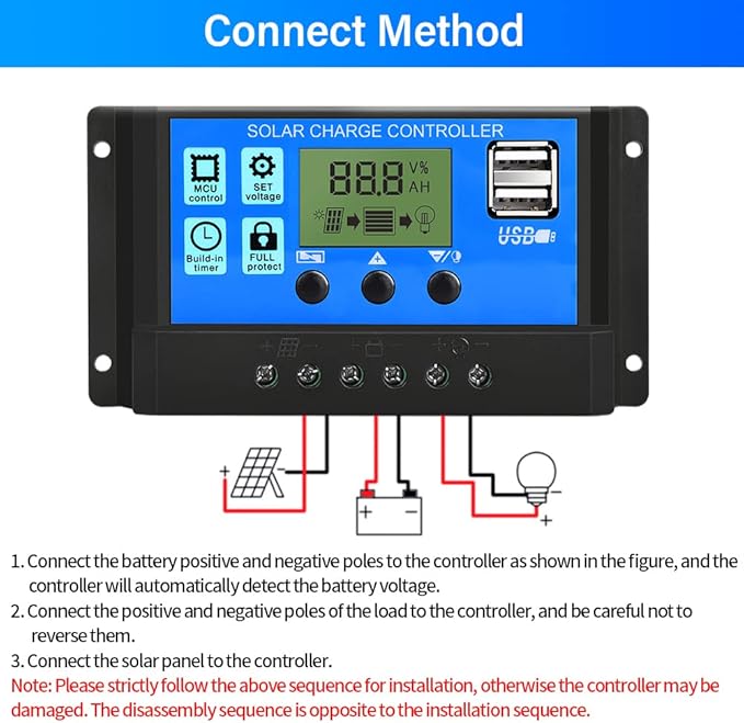 PWM Solar Charge Controller 20A Solar Panel Controller 12V/24V Auto Adjustable - Image 3