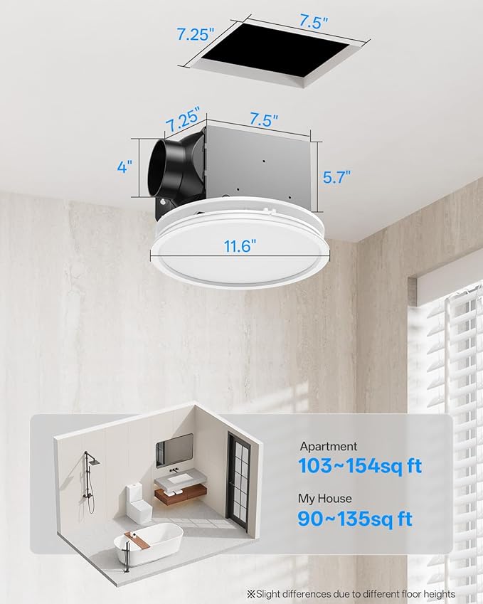 Bathroom Exhaust Fan with RGB Lights, 110CFM/1.0 Sones Vent Fan with 3 Color - Image 4