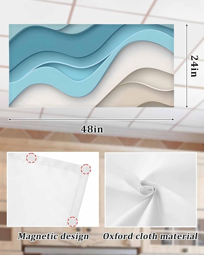 Yukro 3 Pack Teal Ombre Fluorescent Light Covers Abstract Stripe Ocean Wave - Image 6