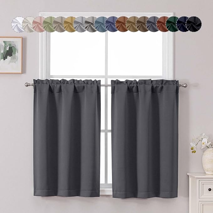 Chyhomenyc Charcoal Grey Short Blackout Curtains 36 Inch Length, Small Kitchen by Chyhomenyc