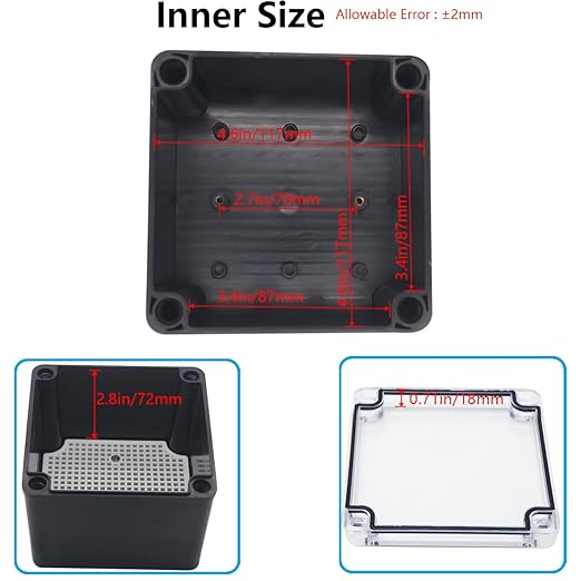 Junction Box, IP67 Waterproof ABS Black Project Box Clear Cover - Image 4