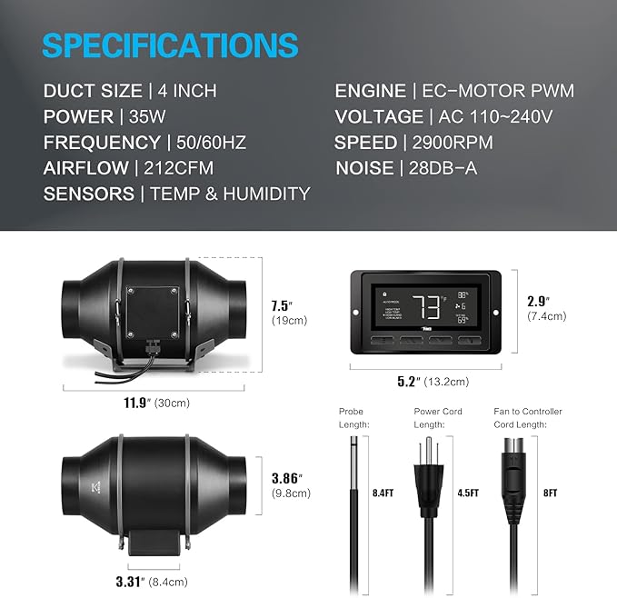 iPower 4 Inch Inline Duct Ventilation Fan - Image 3