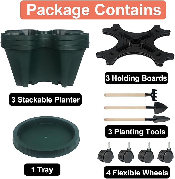 GameXcel Vertical Planter 3 Tier Stackable Planters Garden Planters Strawberry - Image 8