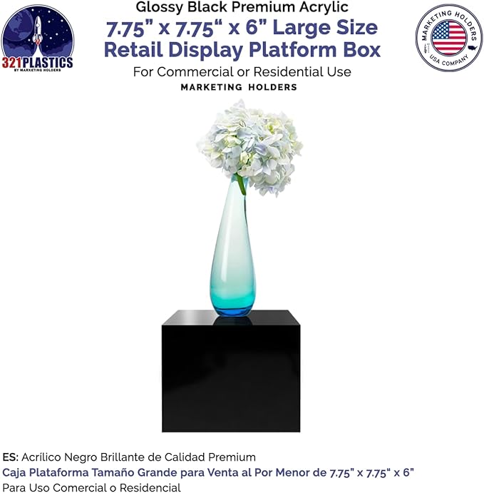 Black Acrylic Display Box Versatile 5 Sided Pedestal 7.75" x 7.75" x 6" Inch - Image 4