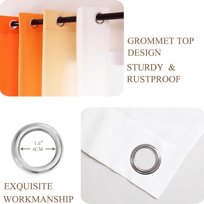 L.Z.E Orange and White Ombre Privacy Curtains 63 Inch Length 2 Panels Set - Image 4