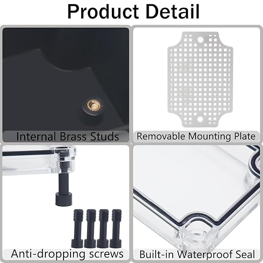 Junction Box, IP67 Waterproof ABS Black Project Box Clear Cover - Image 3