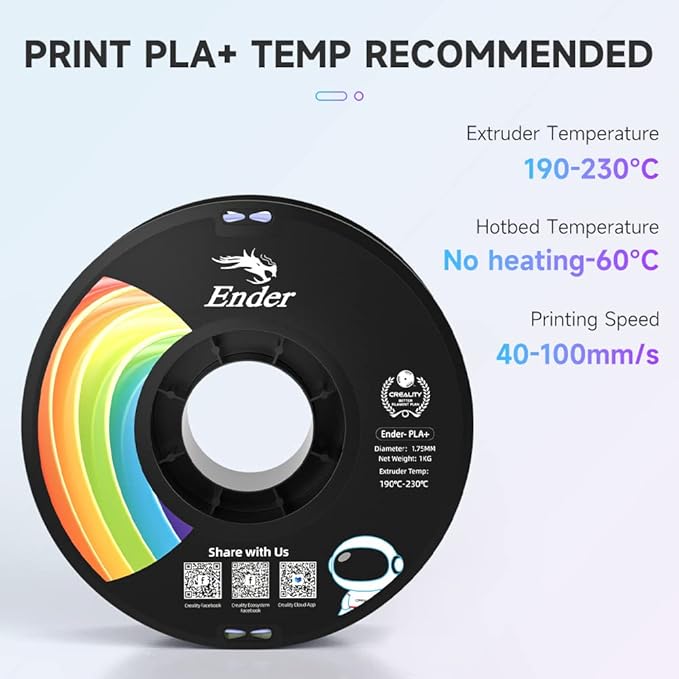 Creality 3D Printer Filament 4KG, Rainbow PLA+ Filament 1.75mm, PLA Pro - Image 4